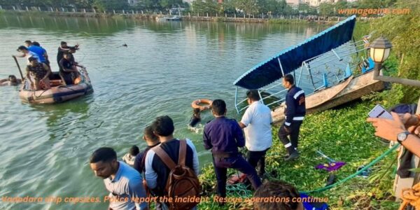 Vadodara ship capsizes. Police report the incident. Rescue operations continue.